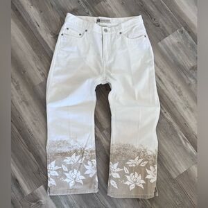 VINTAGE Faded Glory Straight Leg Jeans | White & Tan Floral | Size 6